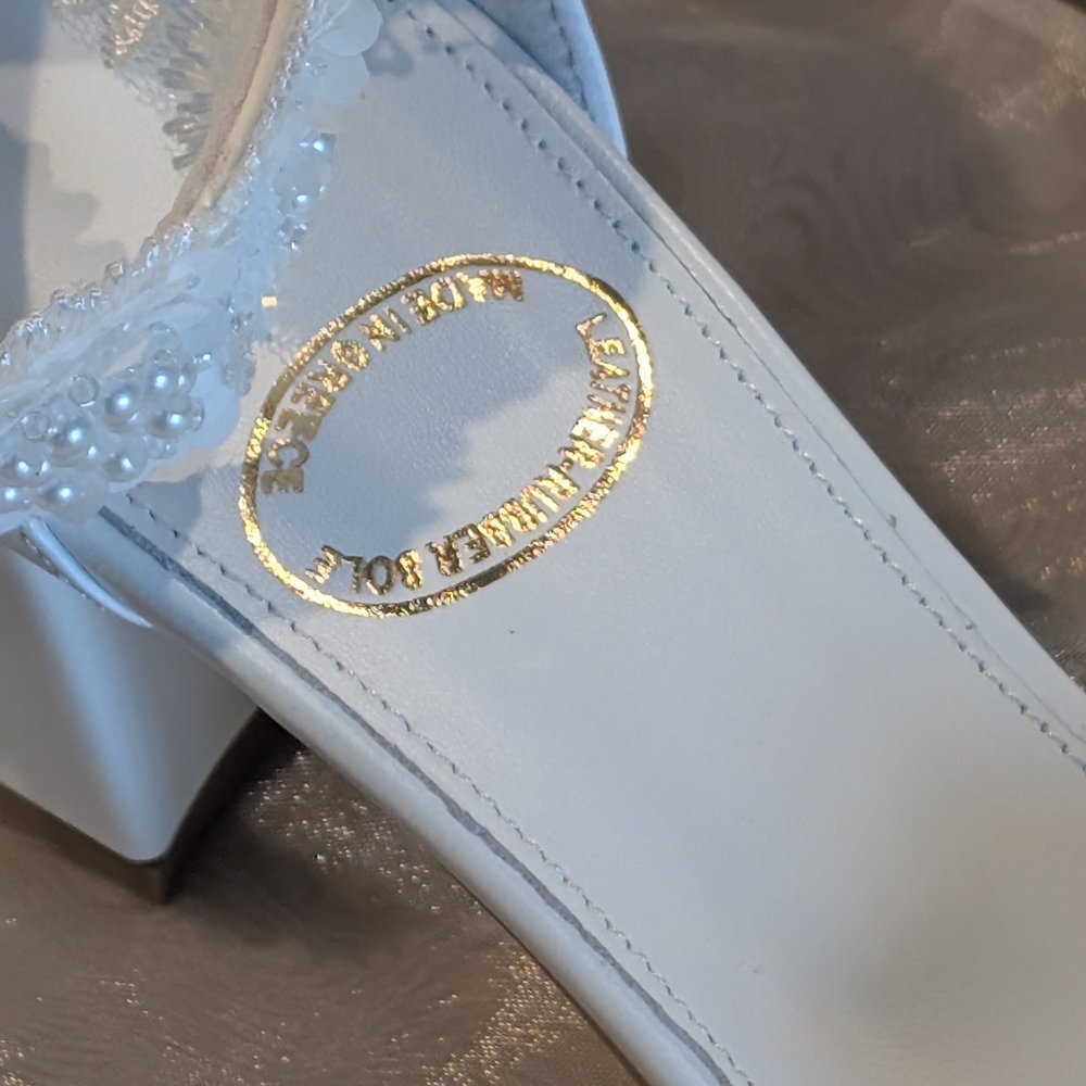 Elegant White Beaded Women's Heels - Picture 11 of 11